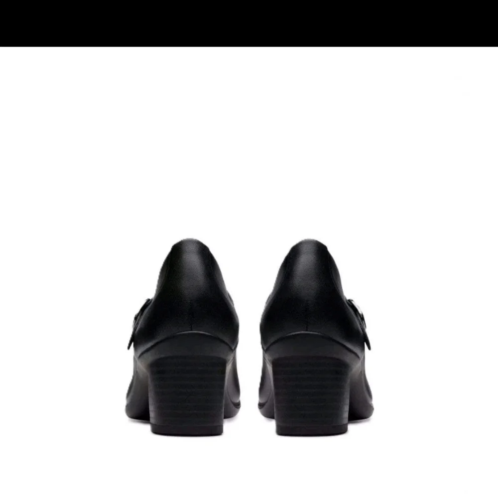 Clarks Women's Shaya Jane Black Leather Mary Jane Pump - 82996 Shoe Fit Wide